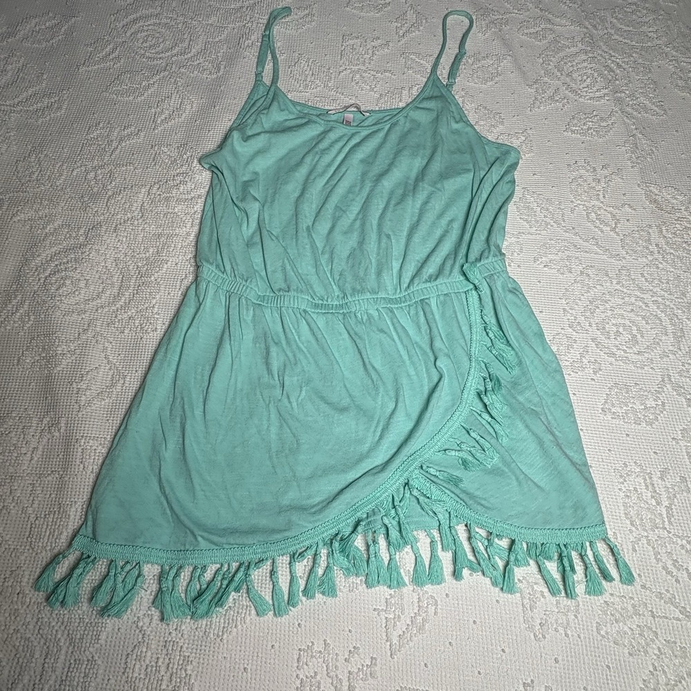 Victoria Secret Teal Shirt Cover Up Tassels Sz M Adjustable F